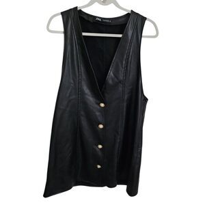 Zara Dress Medium Black Faux Leather Sleeveless Pinafore Mini Bloggers Fave Boho